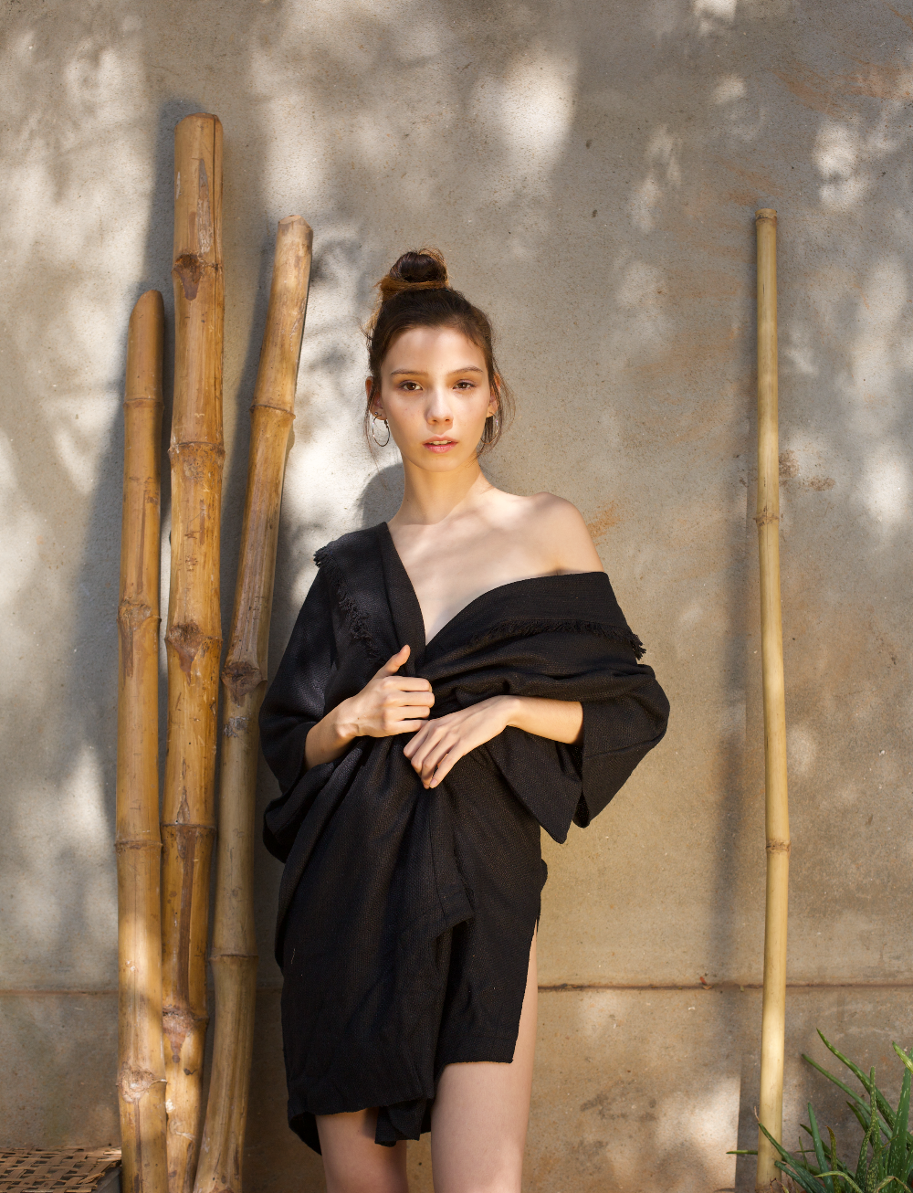 Raw Silk Kimono Black