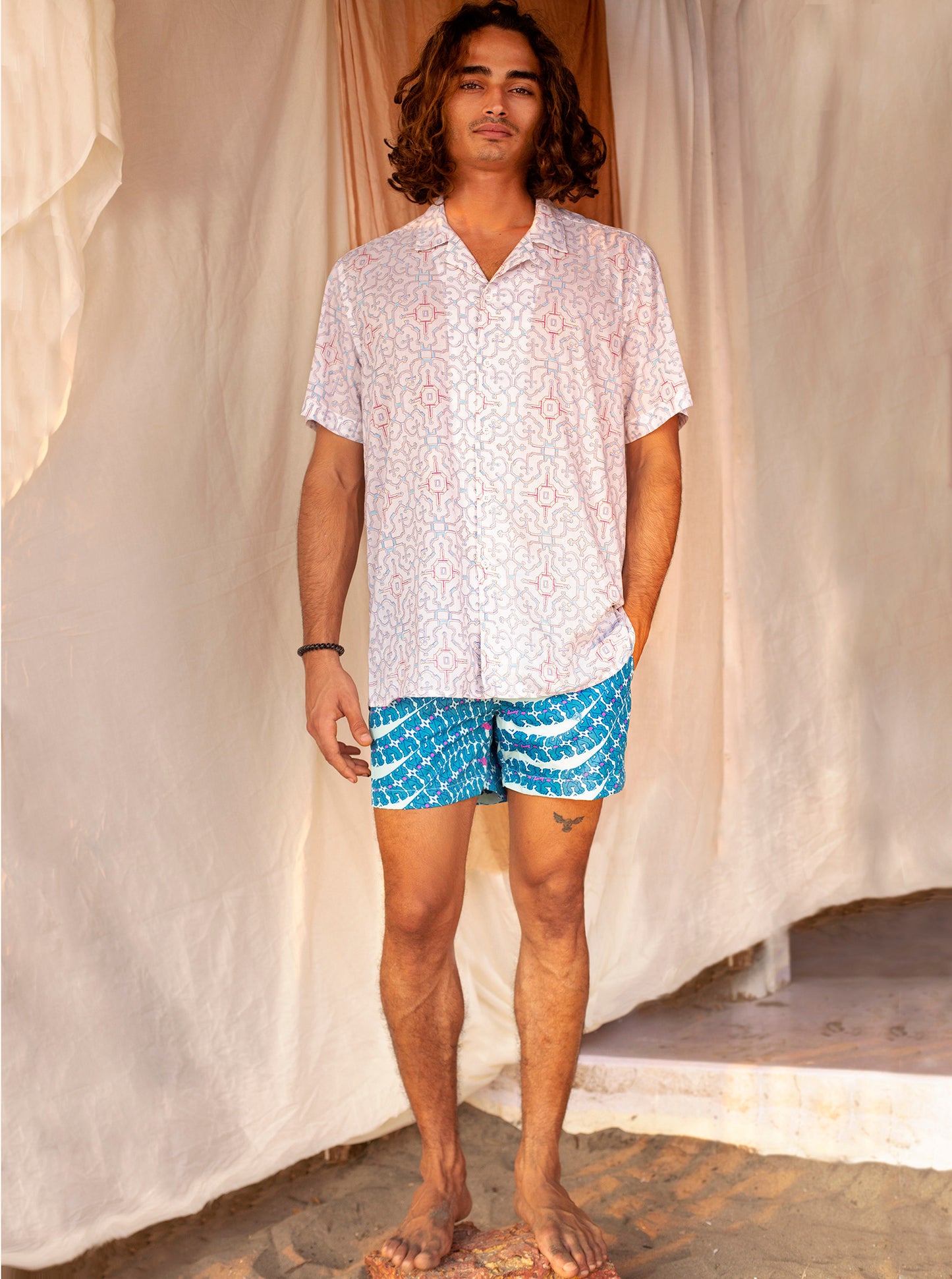 Blue Snake Shipibo Tailored Swim Trunks